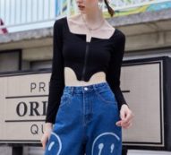 Solid Zipper Front Asymmetrical Hem Top