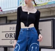 Solid Zipper Front Asymmetrical Hem Top