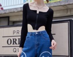 Solid Zipper Front Asymmetrical Hem Top