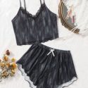 Space Dye Lace Trim Cami Top & Shorts PJ Set