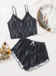 Space Dye Lace Trim Cami Top & Shorts PJ Set