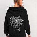 Spider And Spiderweb Print Drop Shoulder Drawstring Hoodie