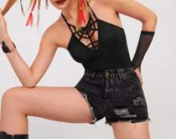 Spider Web Detail Crisscross Back Bodysuit