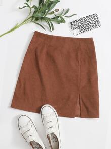 Split Hem Corduroy Mini Skirt