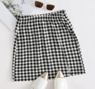 Split Hem Gingham Skirt