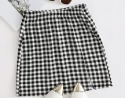 Split Hem Gingham Skirt