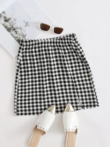 Split Hem Gingham Skirt