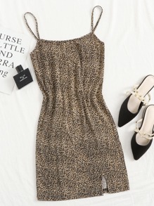 Split Hem Leopard Slip Dress