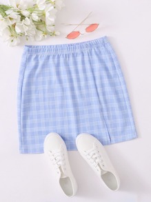 Split Hem Plaid Skirt