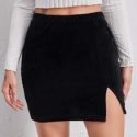 Split Hem Velvet Skirt