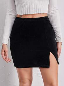 Split Hem Velvet Skirt