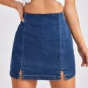 Split Hem Zip Back Denim Shorts