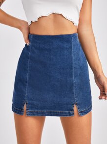 Split Hem Zip Back Denim Shorts