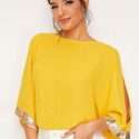 Split Sleeve Contrast Sequin Top