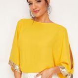 Split Sleeve Contrast Sequin Top