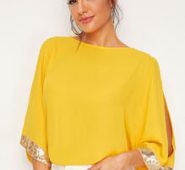 Split Sleeve Contrast Sequin Top