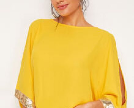 Split Sleeve Contrast Sequin Top