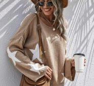 Star Print Bell Sleeve Oversized Sweater