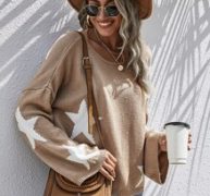 Star Print Bell Sleeve Oversized Sweater