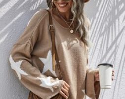 Star Print Bell Sleeve Oversized Sweater