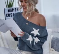 Star Print Drop Shoulder Boxy Sweater