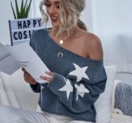 Star Print Drop Shoulder Boxy Sweater