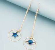 Star & Planet Charm Mismatched Drop Earrings