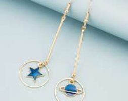 Star & Planet Charm Mismatched Drop Earrings