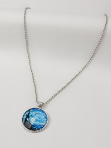 Starry Night Pattern Round Charm Necklace