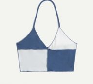 Stitching Trim Colorblock Crop Halter Top