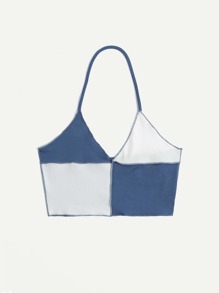 Stitching Trim Colorblock Crop Halter Top