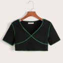 Stitching Trim Crop Tee