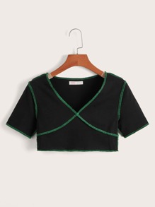 Stitching Trim Crop Tee