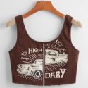 Stitching Trim Letter Car Graphic Tank Top