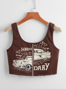 Stitching Trim Letter Car Graphic Tank Top