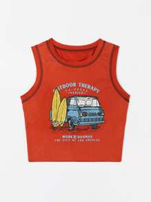 Stitching Trim Letter Graphic Tank Top