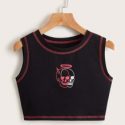 Stitching Trim Skull Graphic Tank Top