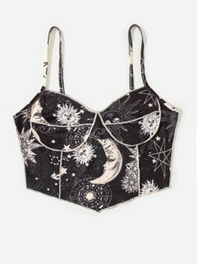 Stitching Trim Sun & Moon Graphic Crop Cami