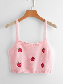 Strawberry Embroidery Knit Top