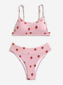 Strawberry Print Bikini Swimsuit