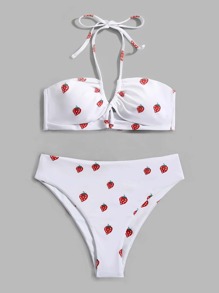 Strawberry Print Bikini Swimsuit