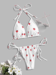 Strawberry Print Bikini Swimsuit