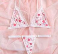 Strawberry Print Lace Trim Lingerie Set