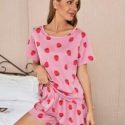 Strawberry Print Tee & Shorts PJ Set With Eye Mask