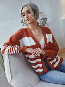 Stripe Pattern Drop Shoulder Cardigan