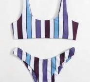 Stripe Scoop Neck Bikini Swimsuit