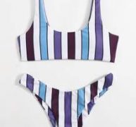 Stripe Scoop Neck Bikini Swimsuit