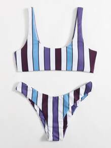 Stripe Scoop Neck Bikini Swimsuit