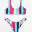 Stripe Scoop Neck Bikini Swimsuit