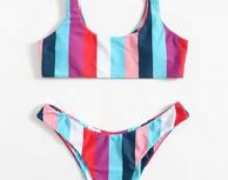 Stripe Scoop Neck Bikini Swimsuit